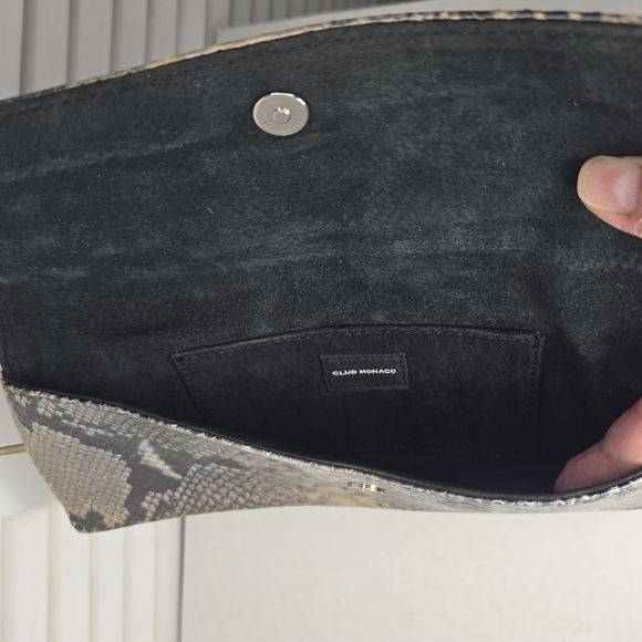 CLUB MONACO Leather Snakeskin Envelope Clutch Jewel Embellished Bag Y2K Glam - Picture 5 of 9